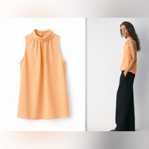 Aritzia Babaton Peach Sleeveless Mock Neck Blouse Size S